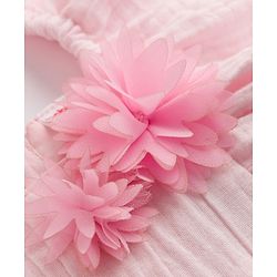 Babyhug 100% Cotton Woven Flutter Sleeves Top With Floral Applique - Pink