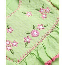Babyhug 100% Cotton Woven Top with Half Sleeves and Floral Embroidery - Light Green