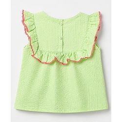 Babyhug 100% Cotton Woven Top with Half Sleeves and Floral Embroidery - Light Green