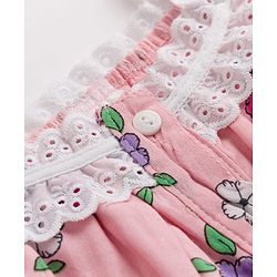 Babyhug Rayon Woven Sleeveless Floral Printed Top with Lace Detailing - Pink