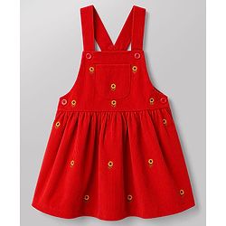 Babyhug Corduroy Woven Full Sleeves T-Shirt With Floral Embroidered Frock - Rust Orange