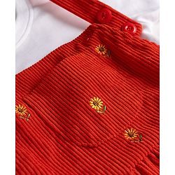 Babyhug Corduroy Woven Full Sleeves T-Shirt With Floral Embroidered Frock - Rust Orange