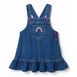 Babyhug Denim Woven Half Sleeves Animal Printed Frock With Inner Tee - Blue