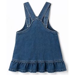 Babyhug Denim Woven Half Sleeves Animal Printed Frock With Inner Tee - Blue