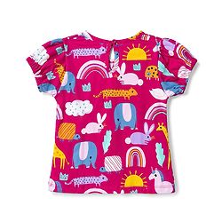 Babyhug Denim Woven Half Sleeves Animal Printed Frock With Inner Tee - Blue