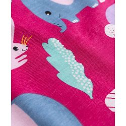 Babyhug Denim Woven Half Sleeves Animal Printed Frock With Inner Tee - Blue