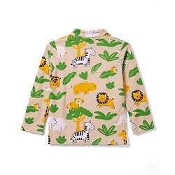 Babyhug Cotton Knit Full Sleeves Front Open Co-Ords Animals Printed Shirt & Pajama Night Suit - Beige