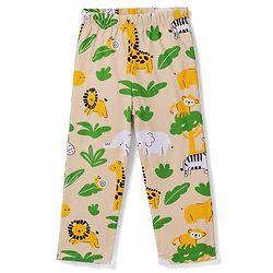 Babyhug Cotton Knit Full Sleeves Front Open Co-Ords Animals Printed Shirt & Pajama Night Suit - Beige