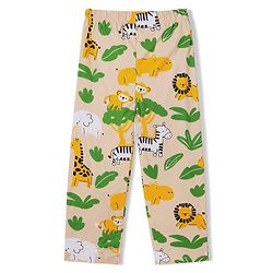 Babyhug Cotton Knit Full Sleeves Front Open Co-Ords Animals Printed Shirt & Pajama Night Suit - Beige