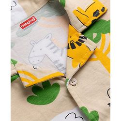 Babyhug Cotton Knit Full Sleeves Front Open Co-Ords Animals Printed Shirt & Pajama Night Suit - Beige