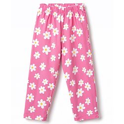 Babyhug 100% Cotton Knit Full Sleeves T-Shirts & Pajama Night Suit with Floral Print - Pink