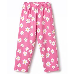 Babyhug 100% Cotton Knit Full Sleeves T-Shirts & Pajama Night Suit with Floral Print - Pink