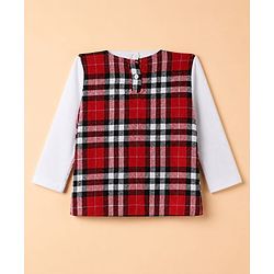 Babyhug 100% Cotton Lurex Woven Top with Full Sleeves and Checked Shrug - Red