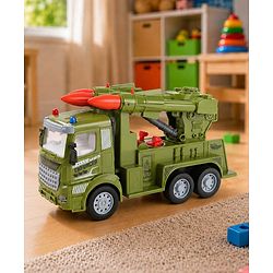 Babyhug Friction Powered Military Truck for Kids - Green| Friction Powered Movement| Rotating Launcher| Battery-Free Movement| Pretend Play Toy for 3 Years+| BIS Certified | Gifting Option