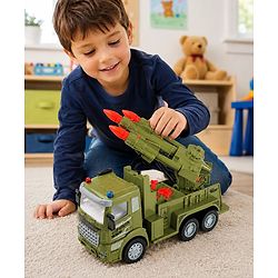Babyhug Friction Powered Military Truck for Kids - Green| Friction Powered Movement| Rotating Launcher| Battery-Free Movement| Pretend Play Toy for 3 Years+| BIS Certified | Gifting Option