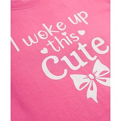 Babyhug 100% Cotton Knit Full Sleeves T-Shirt & Pyjama Night Suit with Bow & Text Print - Pink