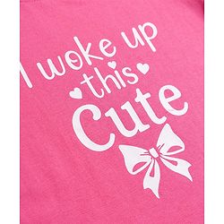 Babyhug 100% Cotton Knit Full Sleeves T-Shirt & Pyjama Night Suit with Bow & Text Print - Pink