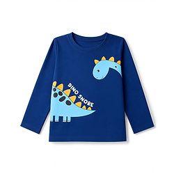 Babyhug 100% Cotton Knit Full Sleeves T-Shirt & Pyjama Night Suit with Dinosaur Print - Navy Blue