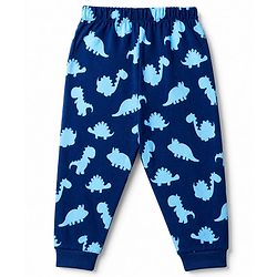 Babyhug 100% Cotton Knit Full Sleeves T-Shirt & Pyjama Night Suit with Dinosaur Print - Navy Blue