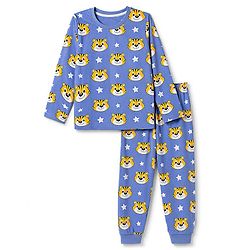 Babyhug 100% Cotton Knit Full Sleeves T-Shirt & Pyjama Co-ords Night Suit With Tiger Print - Navy Blue