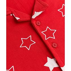 Babyhug Cotton Knit Full Sleeves Shirt & Pyjama Co-ords Night Suit With Star Print - Red