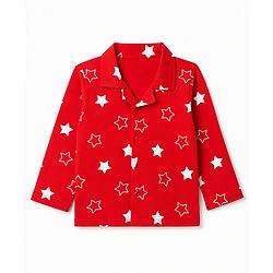 Babyhug Cotton Knit Full Sleeves Shirt & Pyjama Co-ords Night Suit With Star Print - Red