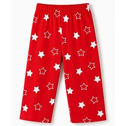 Babyhug Cotton Knit Full Sleeves Shirt & Pyjama Co-ords Night Suit With Star Print - Red
