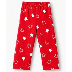 Babyhug Cotton Knit Full Sleeves Shirt & Pyjama Co-ords Night Suit With Star Print - Red