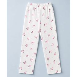 Babyhug 100% Cotton Knit Full Sleeves Co-Ords Front Open Shirt & Pyjama Night Suit with Floral Print - White