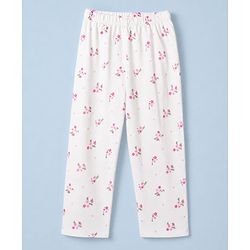 Babyhug 100% Cotton Knit Full Sleeves Co-Ords Front Open Shirt & Pyjama Night Suit with Floral Print - White