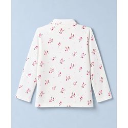 Babyhug 100% Cotton Knit Full Sleeves Co-Ords Front Open Shirt & Pyjama Night Suit with Floral Print - White