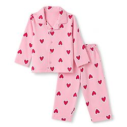 Babyhug Cotton Knit Full Sleeves Co-Ords Front Open Shirt & Pyjama Night Suit with Heart Print - Pink