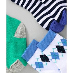 Cute Walk by Babyhug Ankle Length Socks Fish & Diamond Design Pack of 3 - Green White Black