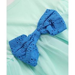 Babyhug Mesh Knit Frock with Half Sleeves and Bow Applique in Light Blue