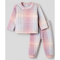 Babyhug Fur Woven Full Sleeves Printed Winter Wear Suit - Pink