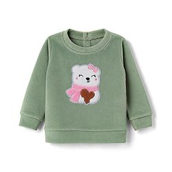 Babyhug Fur Woven Full Sleeves Winter Wear Suit With Bear Applique - Sea Green