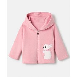 Babyhug Fur Woven Full Sleeves Hooded Winter Wear Suit With Rabbit Patch - Pink