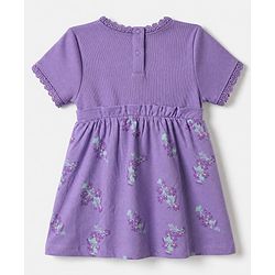 Babyhug Mesh Knit Fit and Flare Frock with Half Sleeves, Back Snap Buttons, Bow and Floral Print in Lilac for 3-6 Months