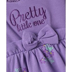 Babyhug Mesh Knit Fit and Flare Frock with Half Sleeves, Back Snap Buttons, Bow and Floral Print in Lilac for 3-6 Months
