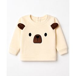 Babyhug Fur Woven Full Sleeves Winter Wear Suit With Bear Applique - Beige & Brown