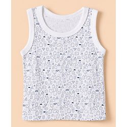 Babyhug 100% Cotton Knit Striped Sleeveless Vests With Geometric Print Pack of 3 -White