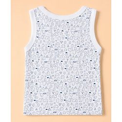 Babyhug 100% Cotton Knit Striped Sleeveless Vests With Geometric Print Pack of 3 -White