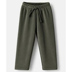 Babyhug Fleece Full Length Fleece and Woollen Pants in Olive Green