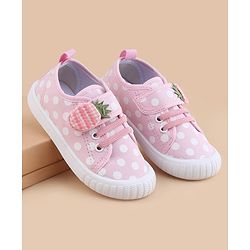 Cute Walk by Babyhug Velcro Closure Casual Shoes With Strawberry Applique - Pink