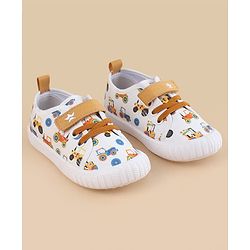 Cute Walk by Babyhug Velcro Closure Casual Shoes With Vehicle Print - White