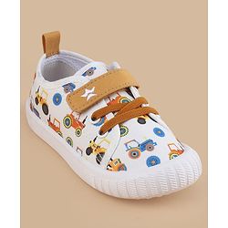 Cute Walk by Babyhug Velcro Closure Casual Shoes With Vehicle Print - White