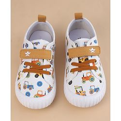 Cute Walk by Babyhug Velcro Closure Casual Shoes With Vehicle Print - White