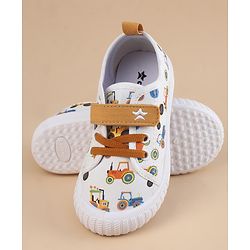 Cute Walk by Babyhug Velcro Closure Casual Shoes With Vehicle Print - White