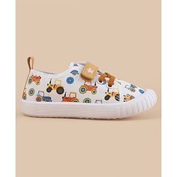 Cute Walk by Babyhug Velcro Closure Casual Shoes With Vehicle Print - White