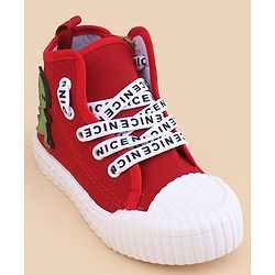 Cute Walk by Babyhug Lace Up Closure Casual Shoes With Dino Applique - Red